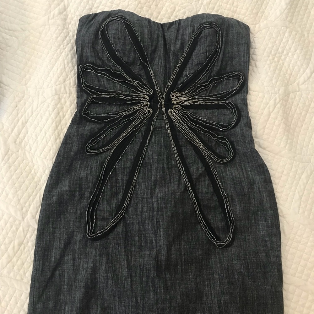 Strapless Front Design Black Denim Mini Dress